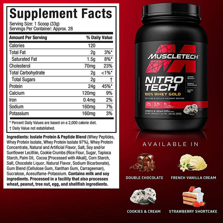 MuscleTech NitroTech 100% Whey Gold Protein Powder.